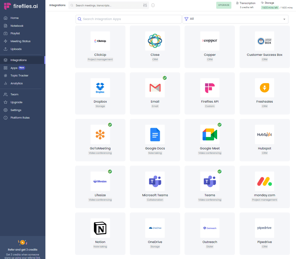 Fireflies.ai integrations