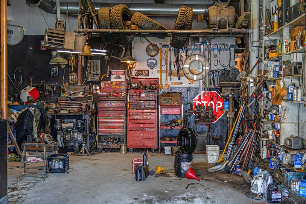 messy garage workspace