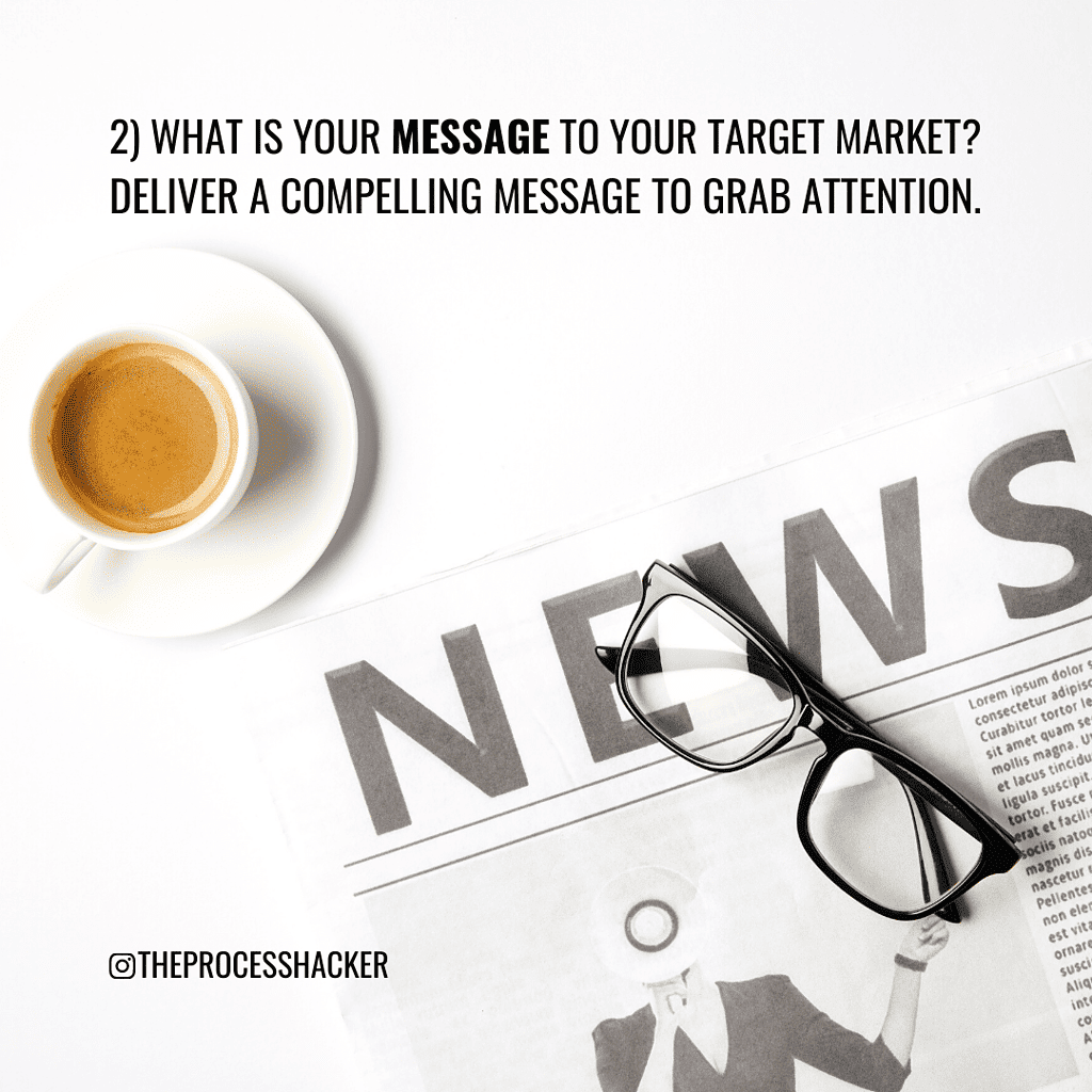 2. What is your Message to your Target Market? Deliver a compelling message to grab attention.