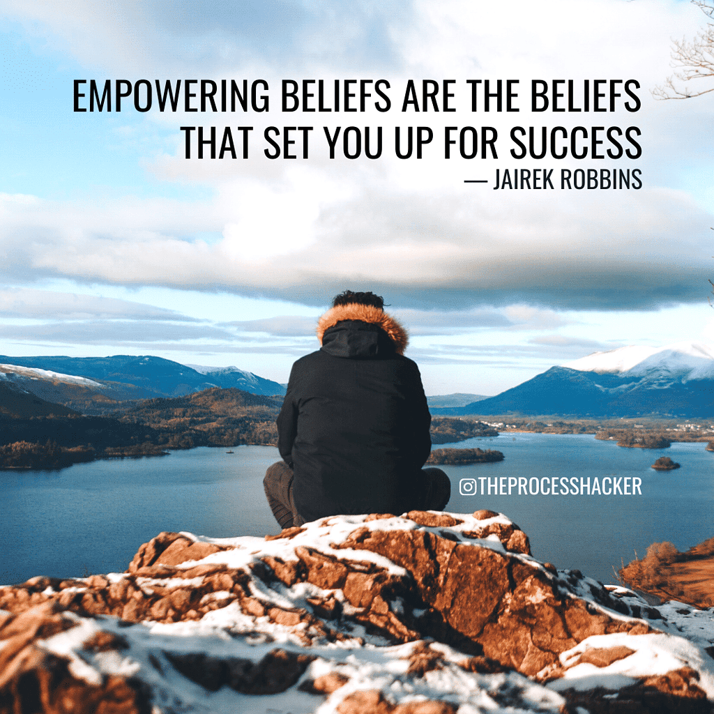 Limiting beliefs are the types of beliefs that keep you from reaching your goals, while empowering beliefs are the types that set you up for success. - Jairek Robbins in Live It