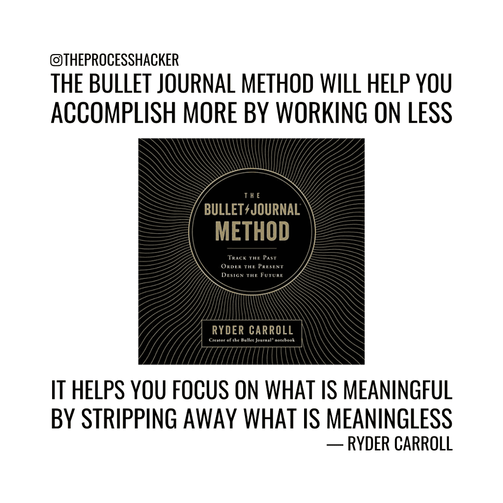 The Bullet Journal method will help you accomplish more by working on less. It helps you identify and focus on what is meaningful by stripping away what is meaningless. — Ryder Carroll