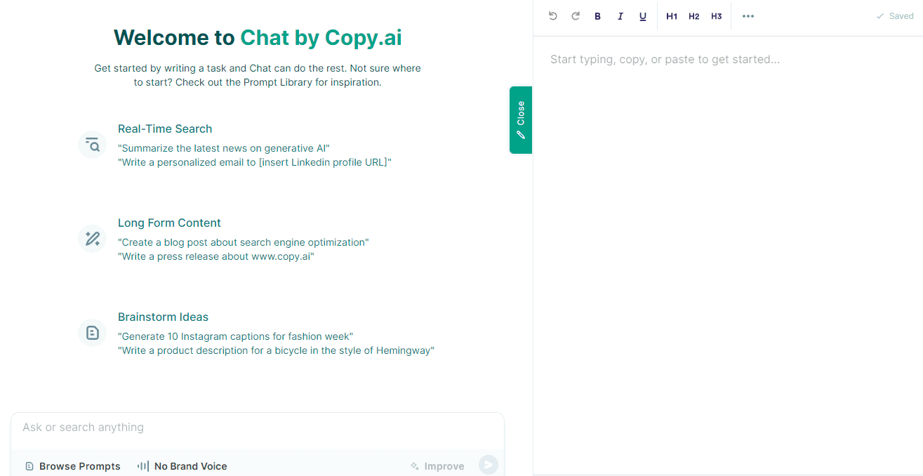 Copy.ai operates in a conversational manner.