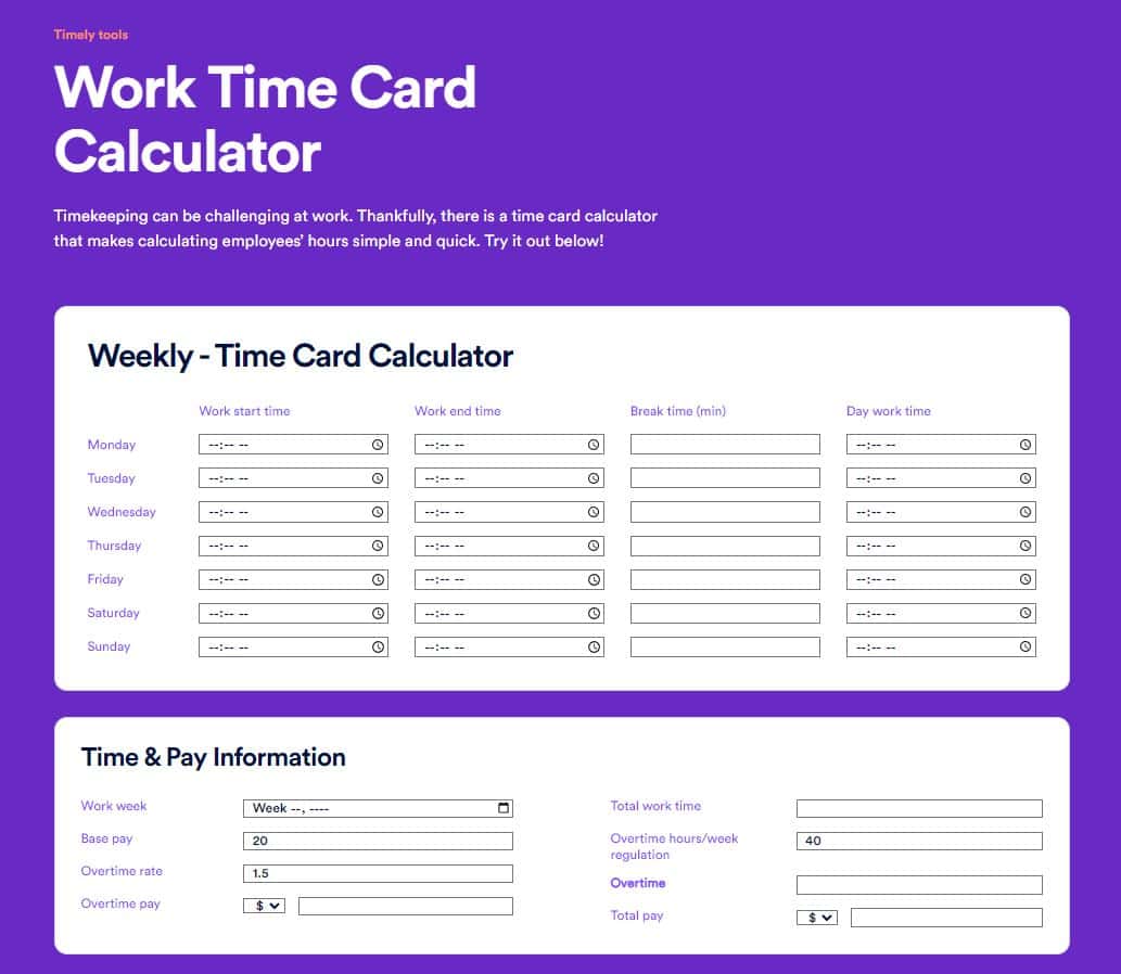 Timely time card calculator 