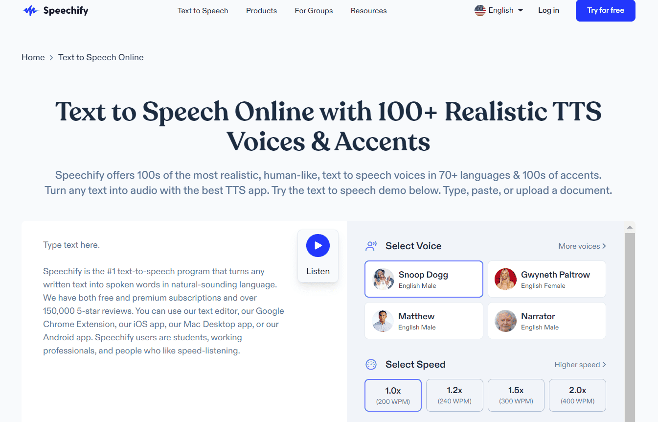 Speechify text-to-speech feature