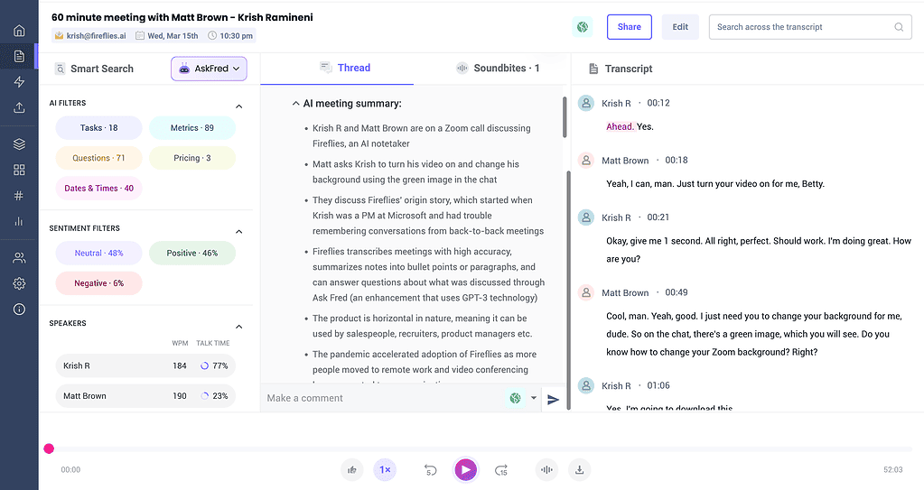 Save time with AI Meeting Summaries from Fireflies AI