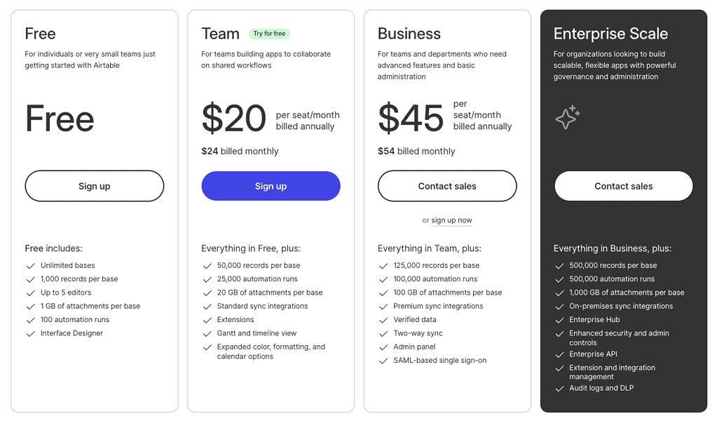 Airtable pricing