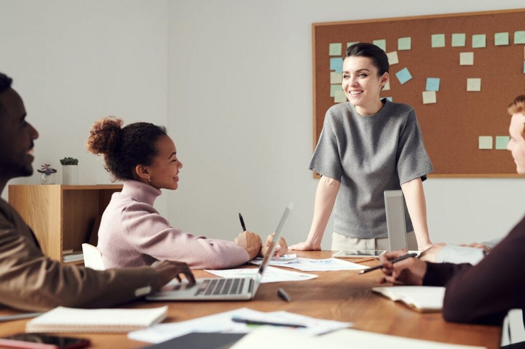 A woman leading an annual business review